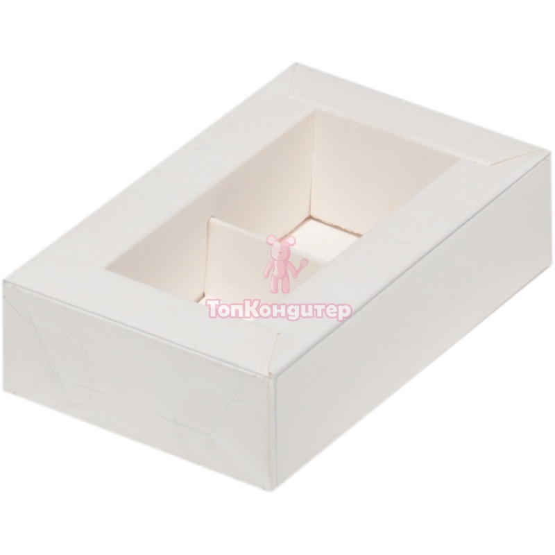 Коробка на 2 конфеты 11,5 см*7 см*3 см с пластиковой крышкой белая