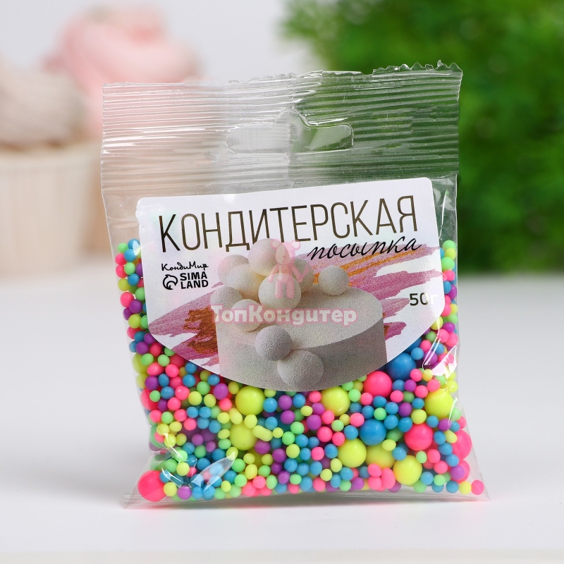 Кондитерская посыпка НЕОН в цветной глазури 922 "Синий, лайм, лимонный, розовый, ультрафиолет", 50 г